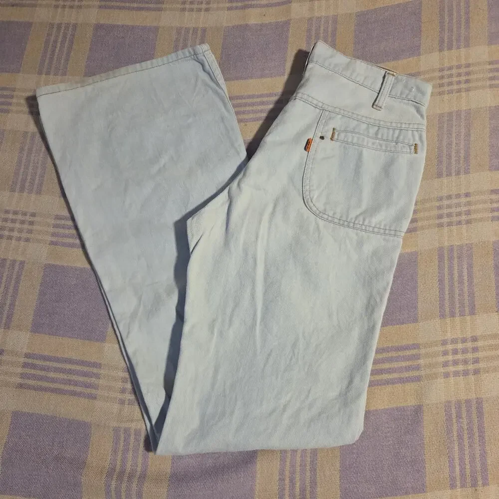 VTG 70s Orange Tab Levis Bell Bottoms Denim Blue Jeans 28 X 33 Light USA Flare